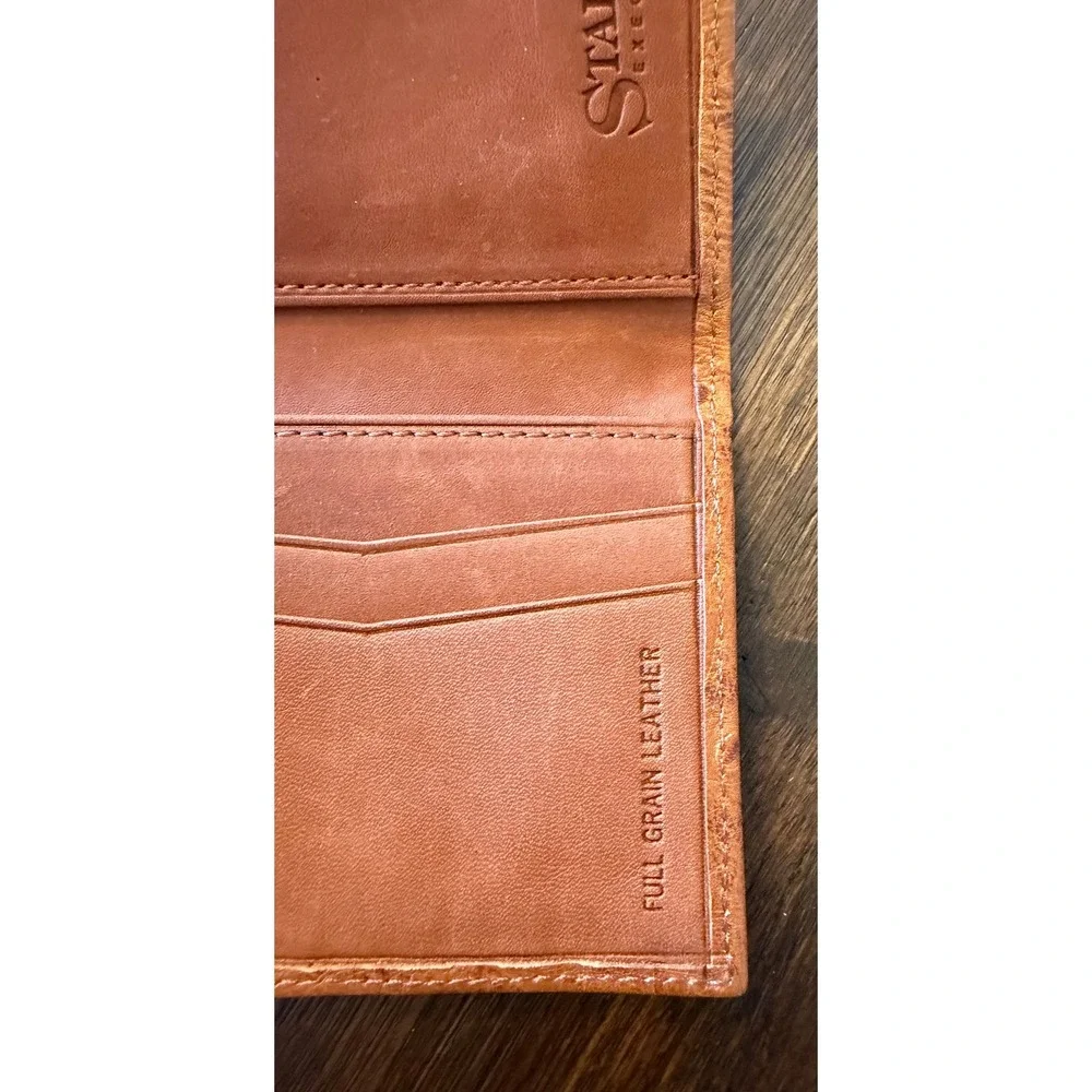Stafford Executive Mens Trifold Wallet Tan Brown Ostrich Embossed Leather New